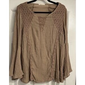 Indigo‎ Soul 2XL Beige Fairy Lace Chiffon Peasant Flare Sleeves Flaw